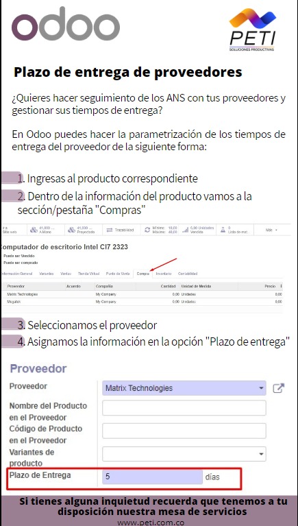 Plazo de entrega de los proveedores